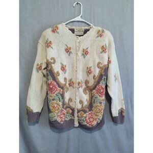Vintage 80s Floral Knit Cardigan